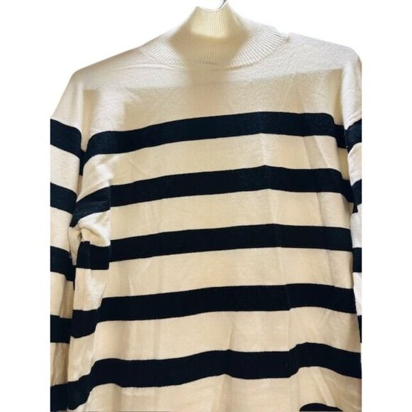 Steve Madden Striped Turtleneck Oversize Flowy Knit Pullover Ribbed Sweater M - Picture 2 of 8